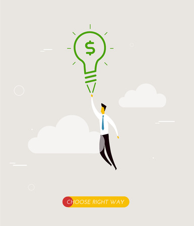 Businessman flying on a lampのイラスト素材