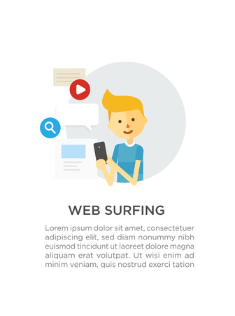 Web surfing. Guy with a phoneのイラスト素材