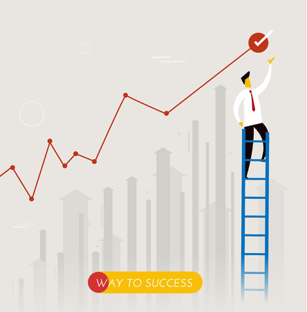 Businessman climbs the stairs. achievements. performance schedule. Vector illustration Eps10 file. Success, growth ratesのイラスト素材