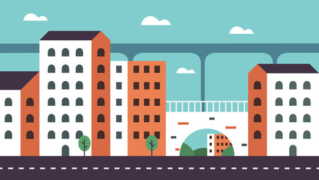 Flat design geometry style vector illustration for city landscape theme. For web banners.のイラスト素材
