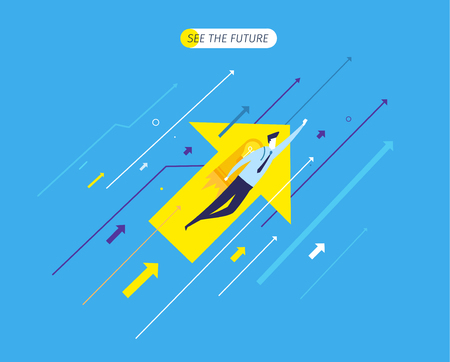 Businessman flying with jet packs looking to the future.のイラスト素材