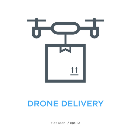 Drone delivery line flat icon.のイラスト素材