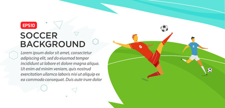 Soccer players. Fool color vector illustration in flat style isolated on white background. Poster banner print.のイラスト素材
