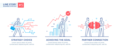 Set of illustrations concept with businessmen. Workflow, growth, graphics. Business development, milestones. linear illustration Icons infographics. Landing page site print posterの写真素材
