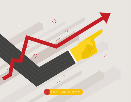 hand of a businessman points up, growth chart. forward to success. Finger pointing direction. Success, growth rates. Bannerのイラスト素材