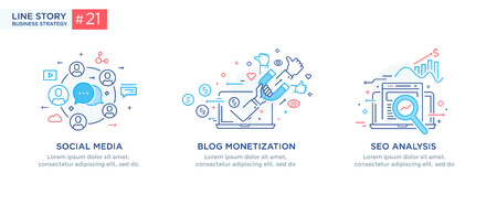Set of illustrations concept with business concept. Workflow, growth, graphics. Business development, milestones, start-up. linear illustration Icons infographics. Landing page site print poster. Eps vector. Line storyのイラスト素材