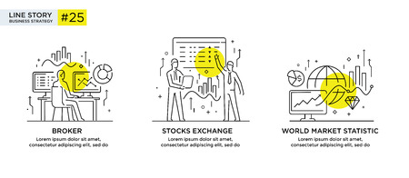 Set of illustrations concept with business concept. Workflow, growth, graphics. Business development, milestones, start-up. linear illustration Icons infographics. Landing page site print poster. Eps vector. Line storyのイラスト素材