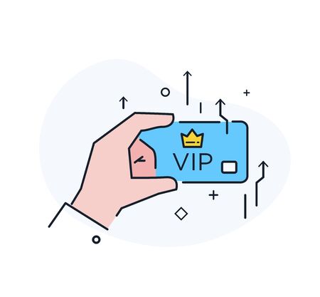 Business credit card vip. Workflow, growth, graphics. Business development, milestones, start-up. linear illustration Icons infographics. Landing page site print poster. Eps vector. Line storyのイラスト素材