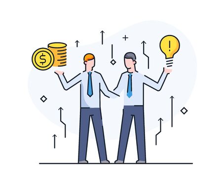 Businessmen shake hands with each other. Virtual communication smartphone. Cooperation interaction. Success, Cooperation. line icon illustrationのイラスト素材