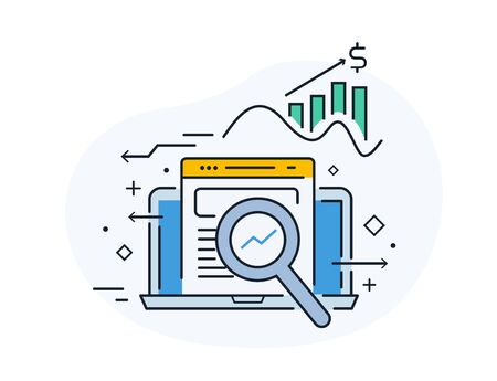 Calculator, data, study. Seo analysis. Vector eps 10. growth chart. Training Business School. Stock vector illustration in flat design. Line icon illustrationのイラスト素材