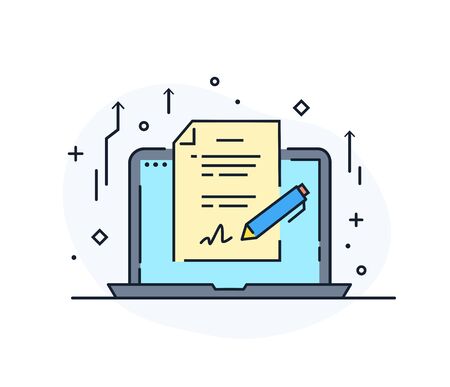 contract online signature. Cooperation interaction. Success Cooperation. Line icon illustrationのイラスト素材