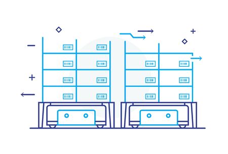 warehouse of goods, mail, boxes, package. Warehouse storage logistics. Line icon illustrationのイラスト素材