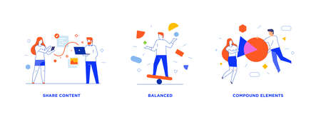 People use gadgets. set of icons, illustration. Smartphones tablets user interface social media.Flat illustration Icons infographics. Landing page site print poster.のイラスト素材