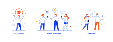 People use gadgets. set of icons, illustration. Smartphones tablets user interface social media.Flat illustration Icons infographics. Landing page site print poster.のイラスト素材