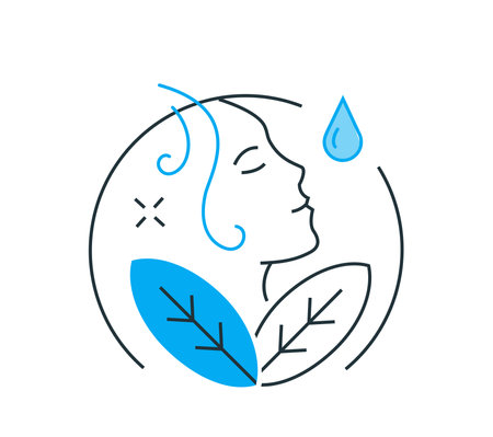 Girl face, skin care hair, remedy nature, youth health illustration. Healthy food, health, diet, fitness medicine.Flat illustration Icons infographics. Landing page site print poster.のイラスト素材