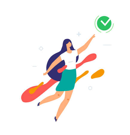 Pgirl strives for her dream social networks set of icons, illustration. Smartphones tablets user interface social media.Flat illustration Icons infographics. Landing page site print poster.のイラスト素材