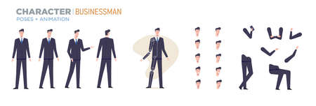 businessman character for animation. Creation set with various views, face emotions, poses and gestures.のイラスト素材