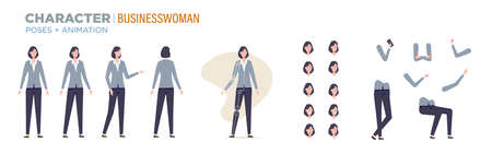 businesswoman character for animation. Creation set with various views, face emotions, poses and gestures.のイラスト素材