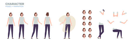 businesswoman character for animation. Creation set with various views, face emotions, poses and gestures.のイラスト素材