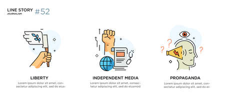 Set of illustrations icons propaganda, free media, protest, investigationのイラスト素材