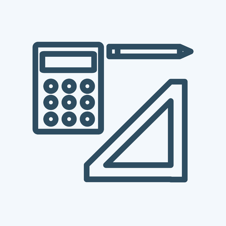 Vector construction calculator,pen and ruler icon or illustration in linear styleのイラスト素材