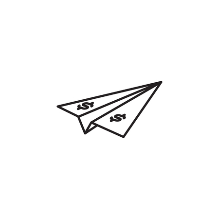 Simple line icon of paper bill dollar planeのイラスト素材