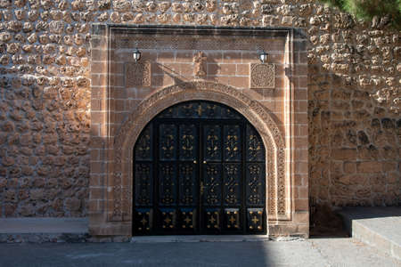 Door and a cross in the Monastery of Saint Gabrielのeditorial素材