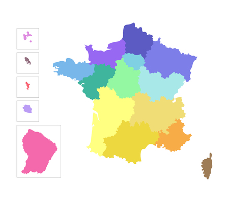Vector isolated illustration of simplified administrative map of France. Borders of the regions. Colorful silhouettesのイラスト素材