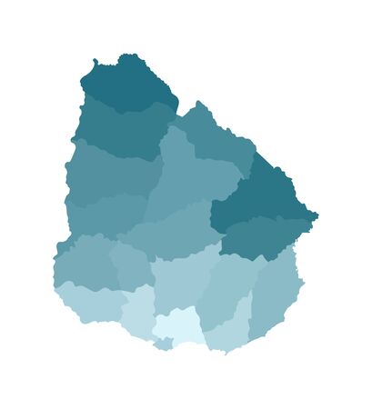Vector isolated illustration of simplified administrative map of Uruguay. Borders of the departments (regions). Colorful blue khaki silhouettes.のイラスト素材