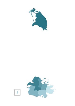 Vector isolated illustration of simplified administrative map of Antigua and Barbuda. Borders of the regions. Colorful blue khaki silhouettes.のイラスト素材