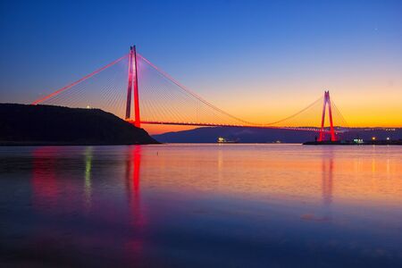 Yavuz Sultan Selim Bridge (Third Bridge) sunset in Istanbul, Turkey. 3rd Bosphorus Bridge and Northern Marmara Motorway.の写真素材