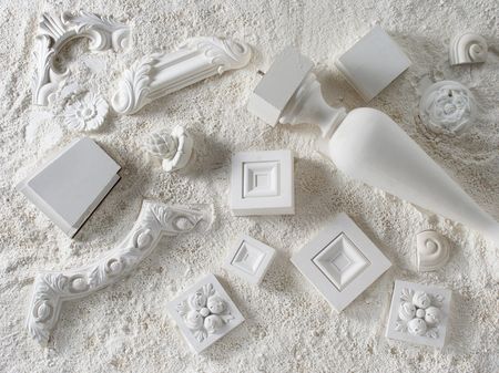Samples of a stucco moulding from plasterの写真素材