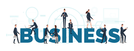 Business concept flat illustration of business people working as team to launch the business.のイラスト素材