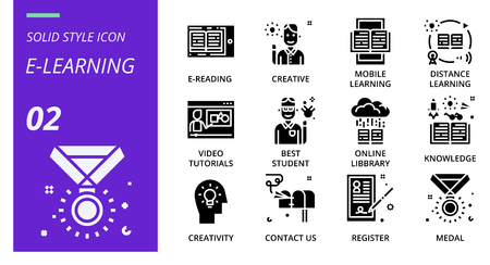 filled outline icon pack . Icons for education, e-lerning, study online,for websites and mobile websites and apps.のイラスト素材