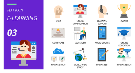 filled outline icon pack . Icons for education, e-lerning, study online,for websites and mobile websites and apps.のイラスト素材