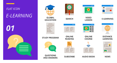 filled outline icon pack . Icons for education, e-lerning, study online,for websites and mobile websites and apps.のイラスト素材