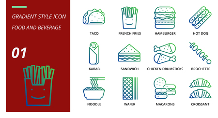 Gradient icon pack for food and beverageのイラスト素材