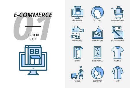 Icon pack for e-commerce, online shop, account, shopping cart, pay credit promotionのイラスト素材