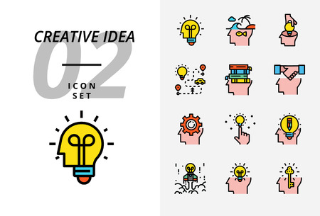 Icon pack for creative idea, brainstorm, idea, creative, bulb, travel, road, trip, plan, book, education, handshake, business, management, pencil.のイラスト素材