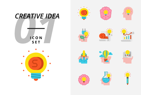 Icon pack for creative idea, Money, brainstorm, idea, creative, ecology, money, business paper, pilot, balloon, rocket, book, education.のイラスト素材