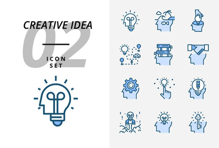 Icon pack for creative idea, brainstorm, idea, creative, bulb, travel, road, trip, plan, book, education, handshake, business, management, pencil.のイラスト素材