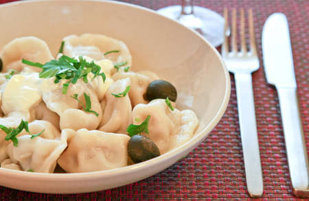 Russian dumplings boiled served on plate の写真素材