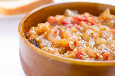 Eggplant caviar in the rustic bowl の写真素材