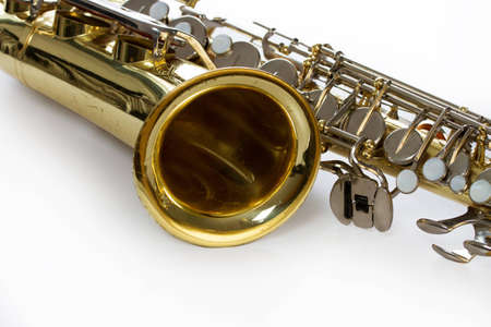 Saxophone detail isolated on white の写真素材