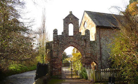 Old gateway by the River Avill, Dunster, Exmoor, South West Englandの写真素材