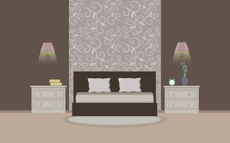 Modern bedroom interior with furniture. Flat style. Vector illustrationのイラスト素材