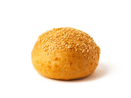 Bun with sesame seeds isolated on white background. Fast food. Food photography