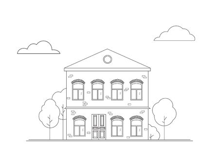 City landscape with trees in linear style. Isolated vector illustrationのイラスト素材