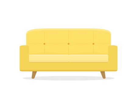 Modern yellow sofa for interior in Scandinavian style. Isolated on white background. Vector illustration, flat styleのイラスト素材