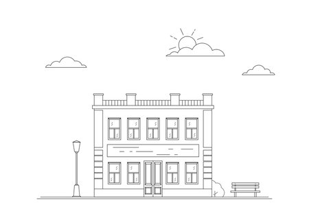 City landscape with old historical house. Old architecture. Vector line art illustration. Urban city landscape. Isolated vector illustration. Outline house, architecture.のイラスト素材